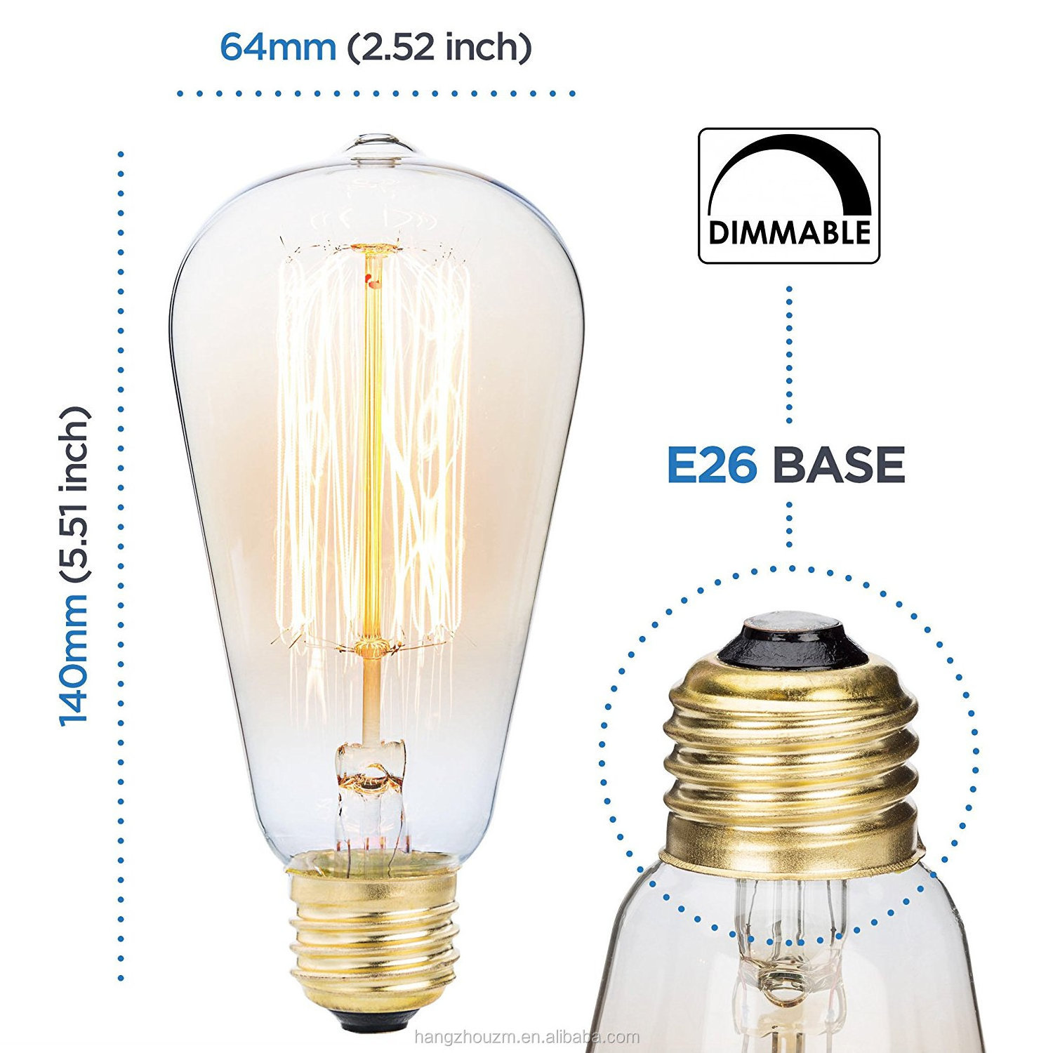 Amber Warm Dimmable 25w 40w 60w 110v 6-Pack ST64 Edison Light Bulb Glass Antique Vintage Industrial Style Pendant Light