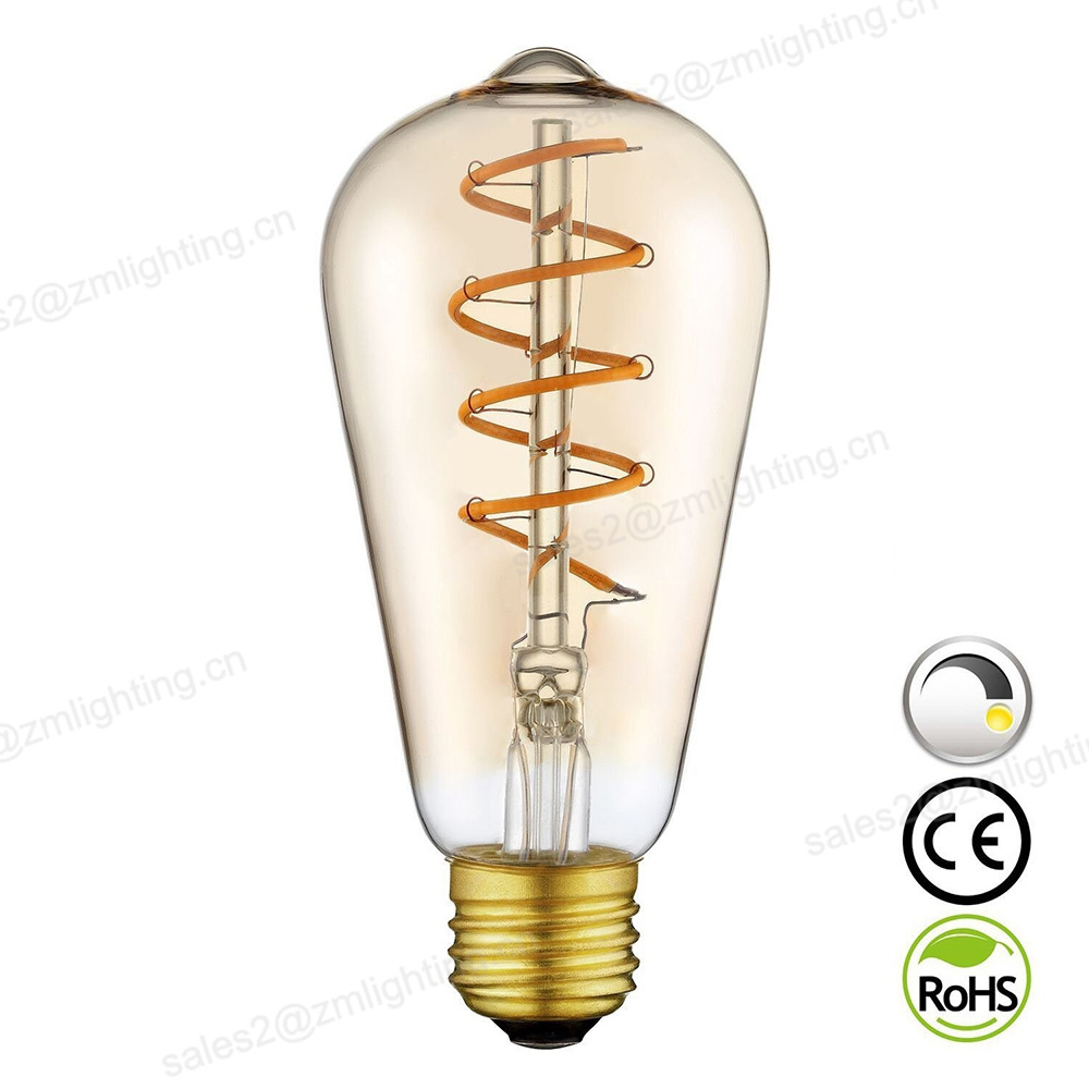 Dimmable Vintage ST64 LED lamp sprial filament LED light bulb