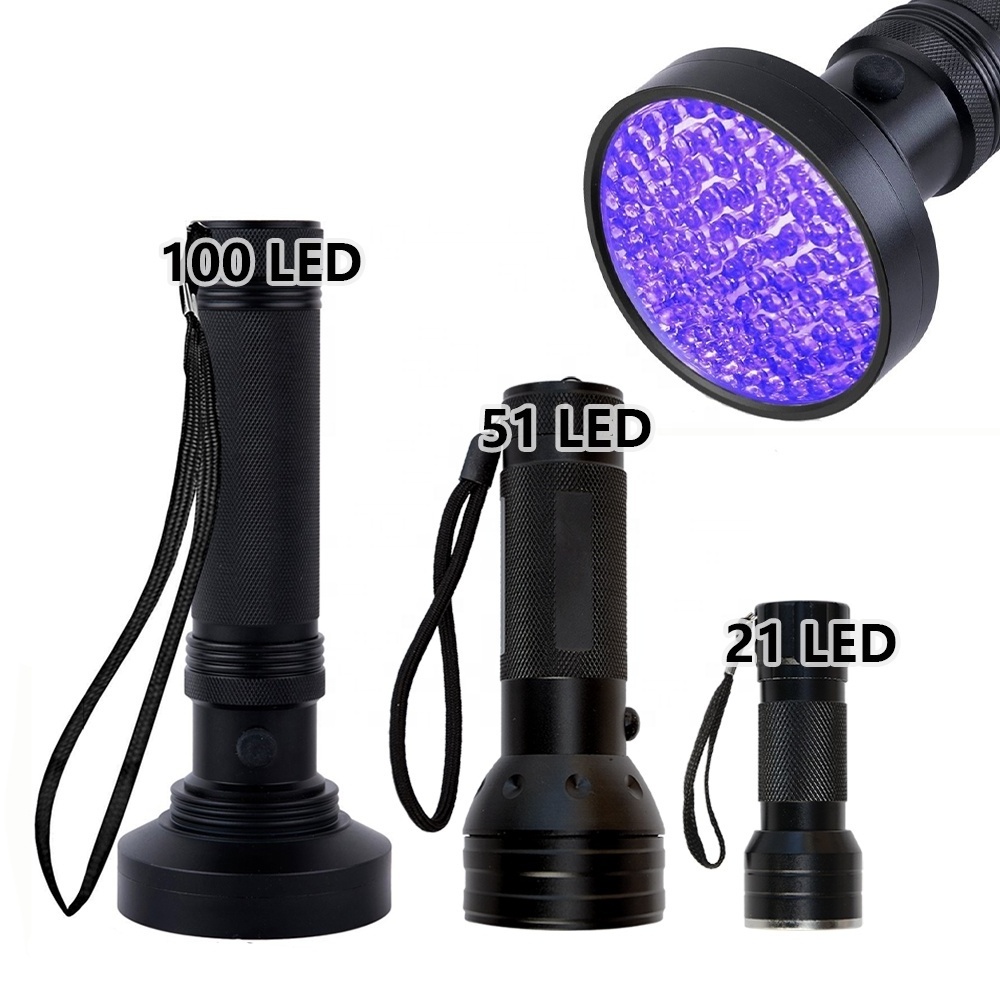 21 51 100 LED 395nm Purple Black Light Handheld Ultraviolet Flashlight UV LED Scorpion UV Torch LED Flashlight