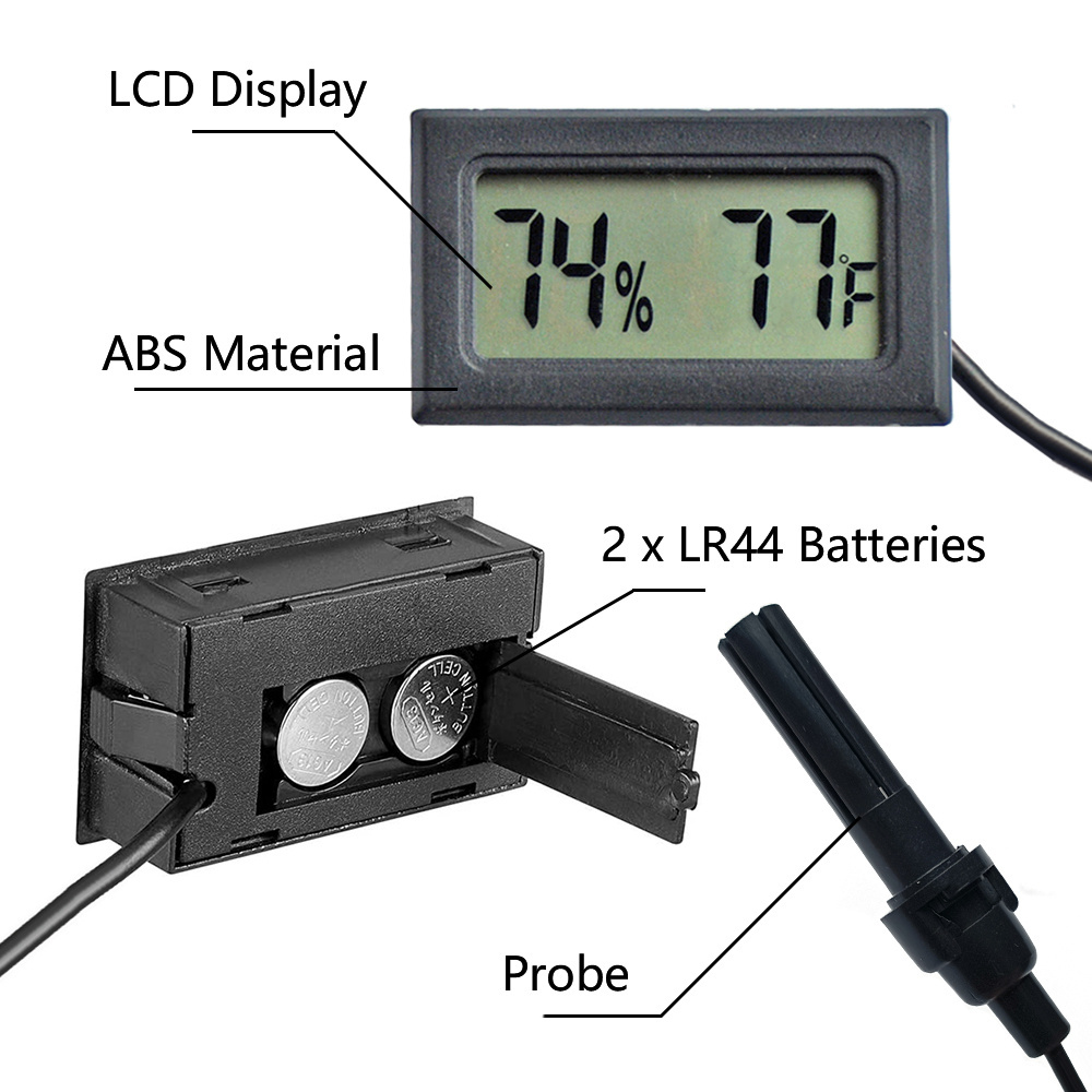 FY-12-B Humidity Temperature Thermometer Gauge LED Digital Thermo Hygrometer Mini Plastic Thermometers With Cable