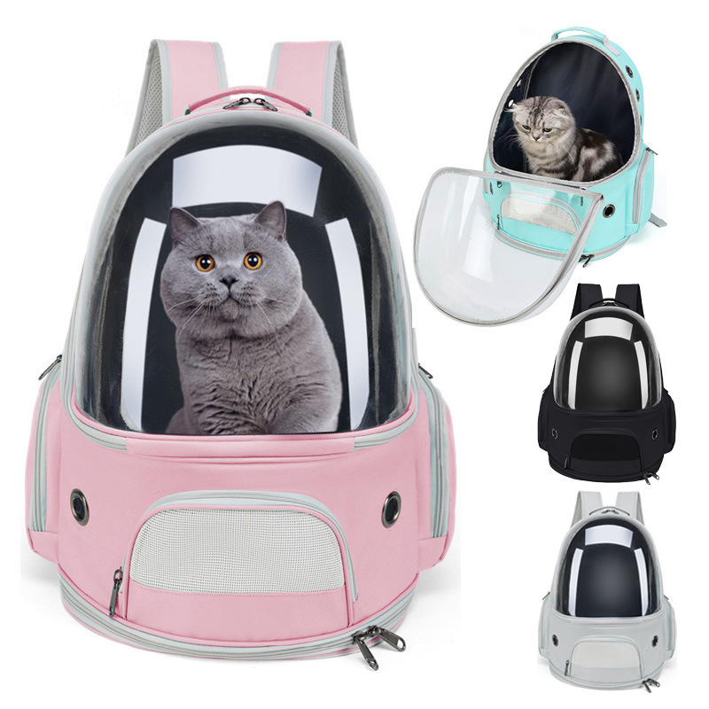 factory oxford and pvc cat carry backpack bag pet travel backpack carrier outside portable transparent bag for cats