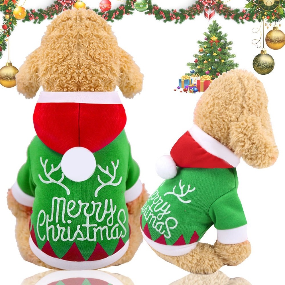 Dog Clothing Teddy Bears Medium Small Dog Winter Christmas printed hooded sweater pet clothes