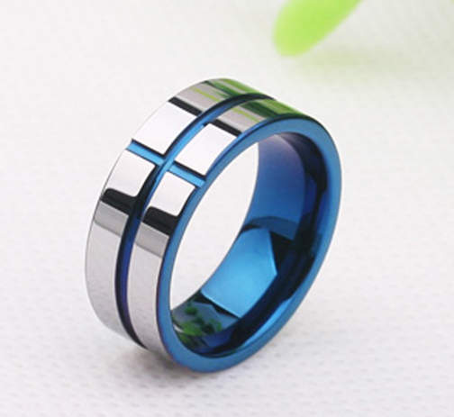 Tungsten Steel Fashion Jewelry Titanium Steel Cross Blue Rings for Men Wedding Gift