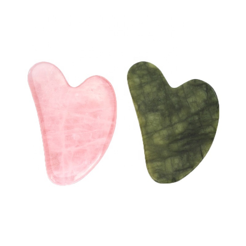 Hanha Natural Jade Crystal Guasha Stone Green Pink Facial Massage Tool Green Jade Rose Quartz Heart Shaped Gua Sha