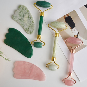 Natural Rose Quartz Jade Facial Massage Tools Set Custom Logo Stone Gua Sha and Jade Face Roller