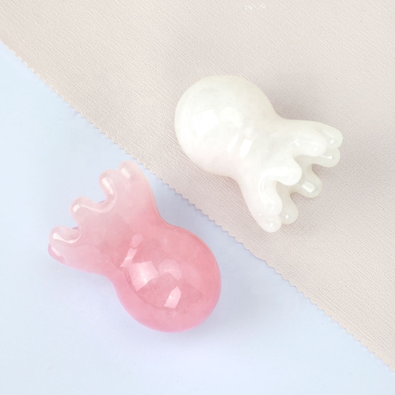 Hanhe Natural Jade Stone Scalp Comb Custom Logo Crystal Head Massager White Pink Octopus Gua Sha