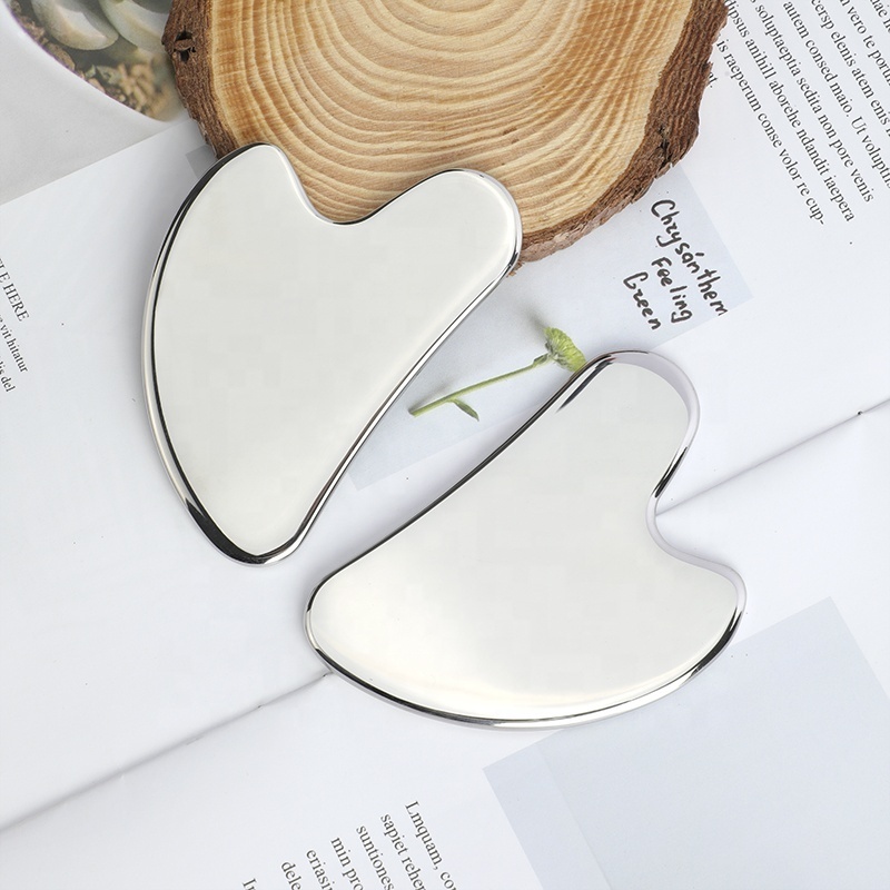 Silver Metal Scraper Guasha Board Custom Logo Facial Massage Tool Stainless Steel Gua Sha