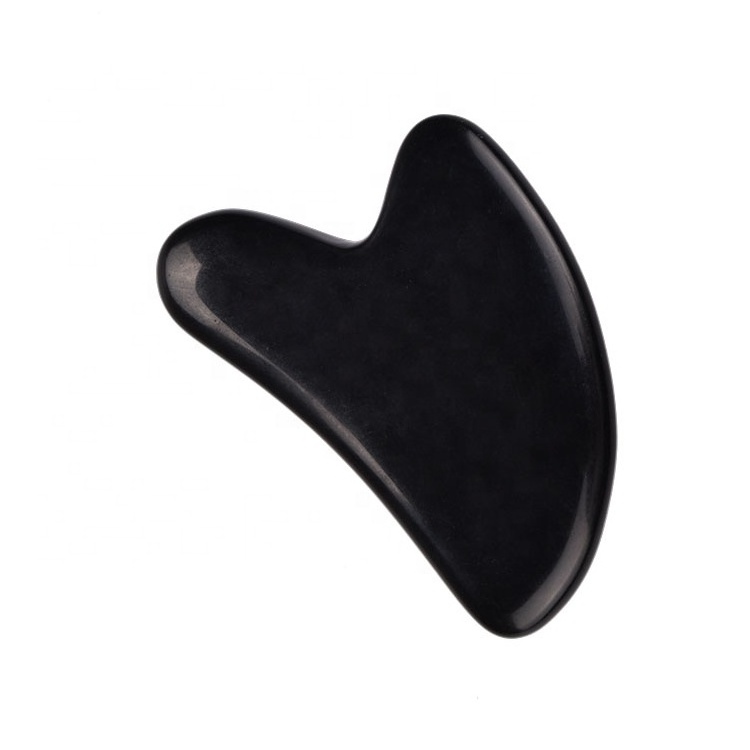 Hanhe Jade Stone Guasha Massager Custom Logo Face Body Scraping Massage Tool Black Obsidian Gua Sha Stone