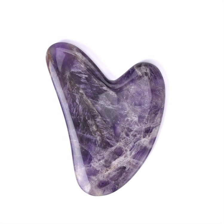 Hot Selling Natural Amethyst Jade Guasha Board Facial Massage Gua Sha Tool Green Jade Rose Quartz Gua Sha Stone