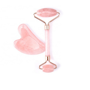 Hanhe Wholesale Rose Quartz Face Massage Roller Guasha Set Natural Stone Facial Massager Jade Roller and Gua Sha Set