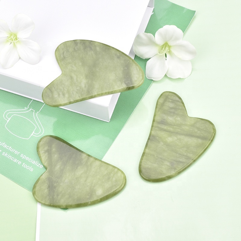 Hanhe OEM Natural Stone Facial Massage Tool Authentic Jade Guasha Heart Shaped Green Jade Gua Sha