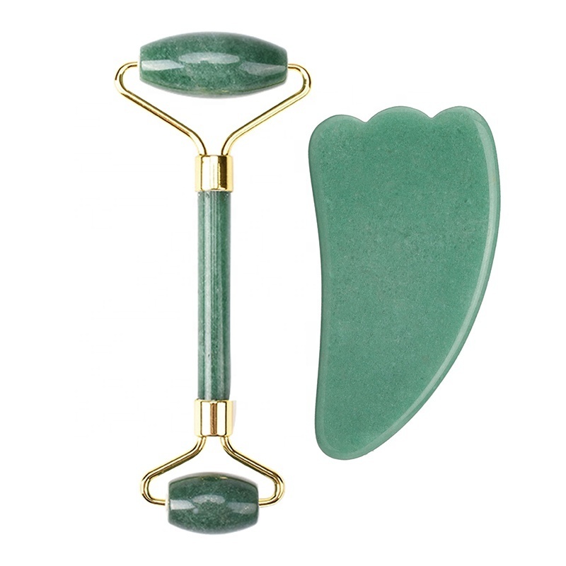 Natural Rose Quartz Jade Facial Massage Tools Set Custom Logo Stone Gua Sha and Jade Face Roller