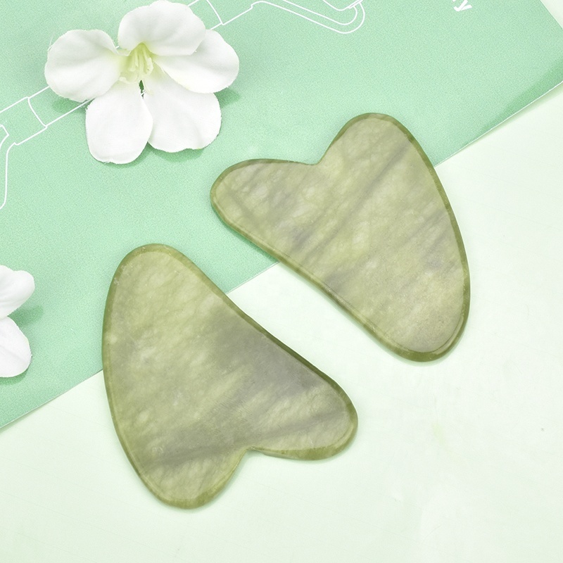 Hanhe OEM Natural Stone Facial Massage Tool Authentic Jade Guasha Heart Shaped Green Jade Gua Sha