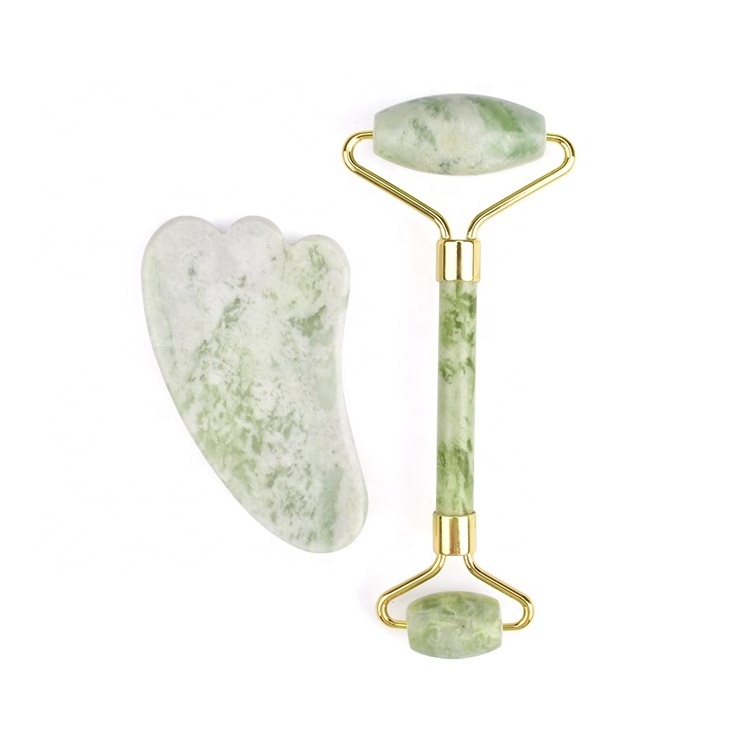 Natural Rose Quartz Jade Facial Massage Tools Set Custom Logo Stone Gua Sha and Jade Face Roller