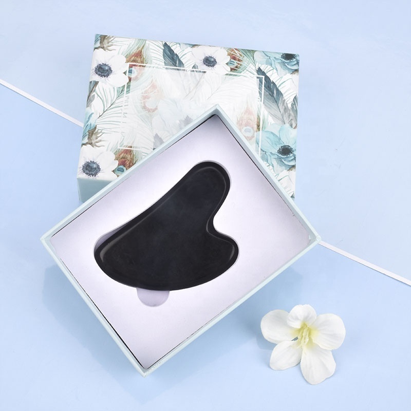 Hanhe Jade Stone Guasha Massager Custom Logo Face Body Scraping Massage Tool Black Obsidian Gua Sha Stone