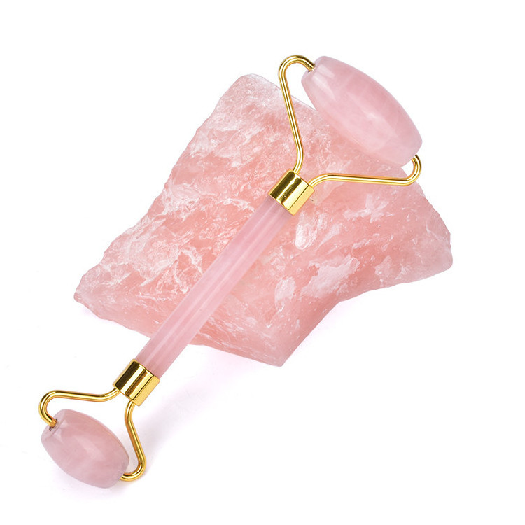 Jade Roller Gua Sha Set Best Seller Rose Quartz Natural Jade Noise Free Roller Pink 3 in 1 set Body Double Slimming Massager