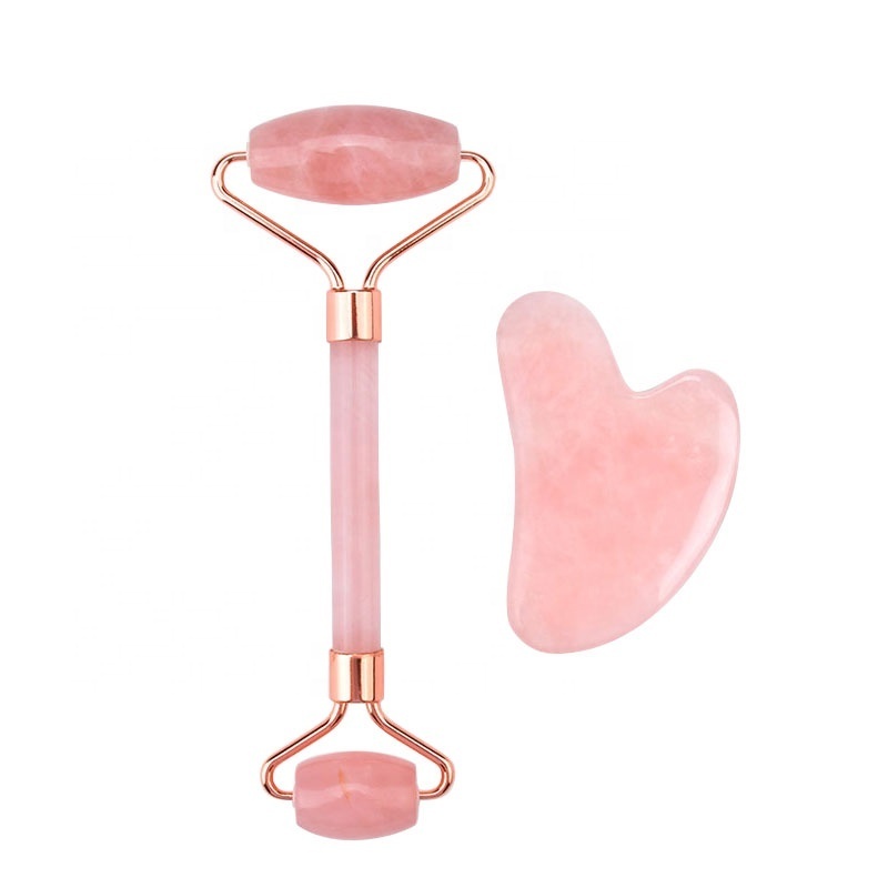 Beauty Facial Massage Tool Rouleau de Quartz Rose Massage Gift Set  Rose Quartz Jade Roller and Gua Sha Set with Box