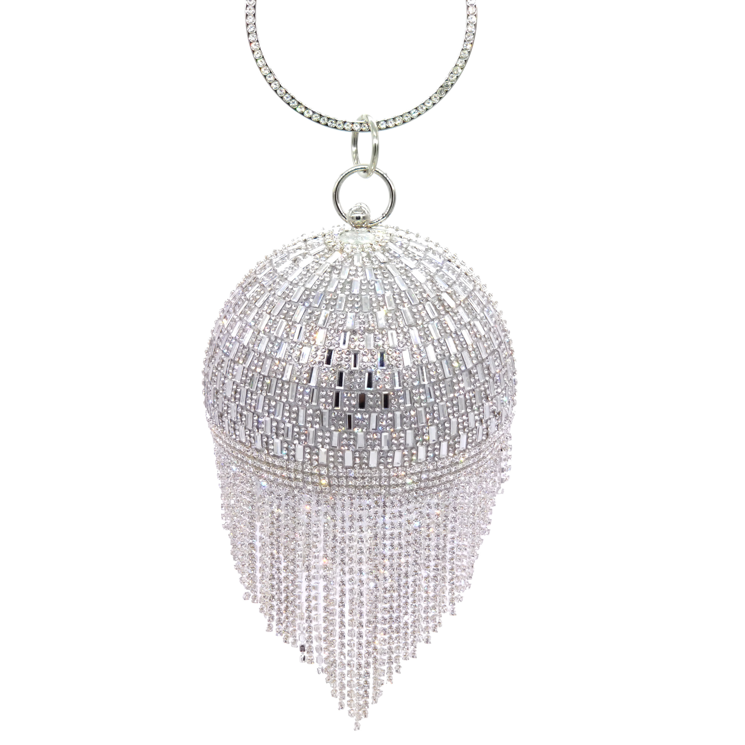 Newest woman gold glitter women tassel party silver purse diamond handbags wedding luxury round ball clutch ladies evening bag