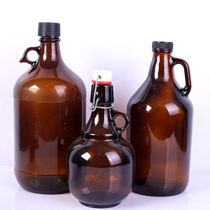 Factory Supplier 2L Amber Empty California  Beer Growler Glass Wine Bottle with Swing Top and Handle