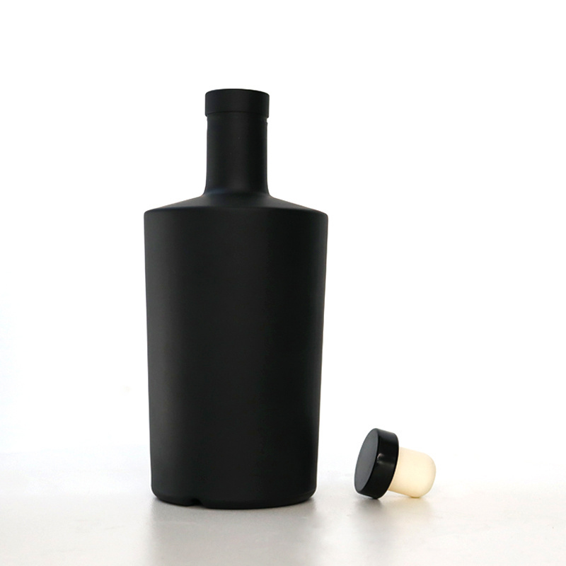 Matte Black glass Bottle For Liquor  Vodka Spirit Bottle  empty Flint Glass Liquor Wine Whisky Tequila Bottle With Sealed Cork