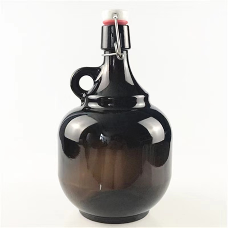 Factory Supplier 2L Amber Empty California  Beer Growler Glass Wine Bottle with Swing Top and Handle