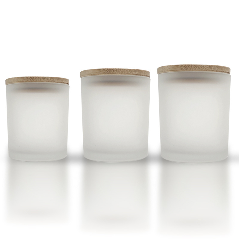 Manufacturer 7oz 10oz 14oz Frosted Glass Candle Jars Candle Cups for Making Candles Decoration with Bamboo Lids