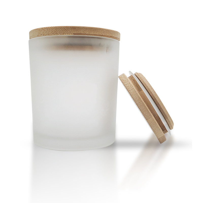 Manufacturer 7oz 10oz 14oz Frosted Glass Candle Jars Candle Cups for Making Candles Decoration with Bamboo Lids