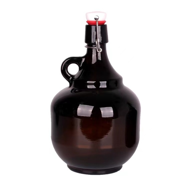 Wholesale Growler California 32oz 64oz Amber Glass Beer Wine Bottle with Airtight Easy Wire Swing Top Caps