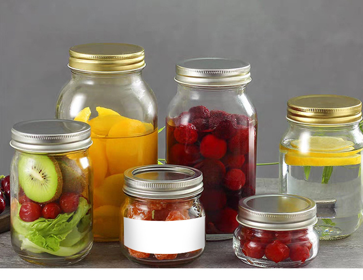 In Stock 4oz 5oz 300ml 500ml 750ml 1L Glass Mason Jars for Canning Food Pickles Honey Jam Storage with Airtight Lids