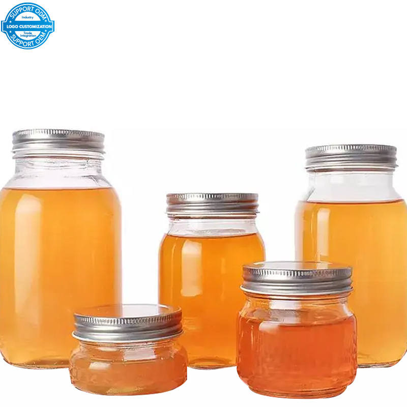 In Stock 4oz 5oz 300ml 500ml 750ml 1L Glass Mason Jars for Canning Food Pickles Honey Jam Storage with Airtight Lids