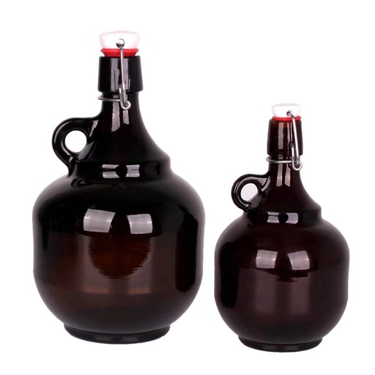 Wholesale Growler California 32oz 64oz Amber Glass Beer Wine Bottle with Airtight Easy Wire Swing Top Caps