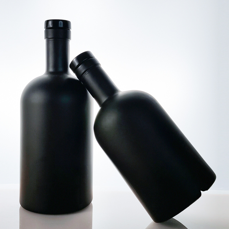 Matte Black Glass Gin Bottle 500ml 750ml Frosted Black Spirit Liquor Vodka Glass Wine Bottle 750ml glass olive oil bottle