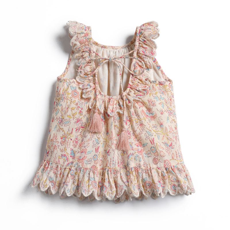 Custom High Quality Summer Cotton Flower Kids Clothing Casual Princess Dress Suspender Skirts Clothing Baby Girl Dresses