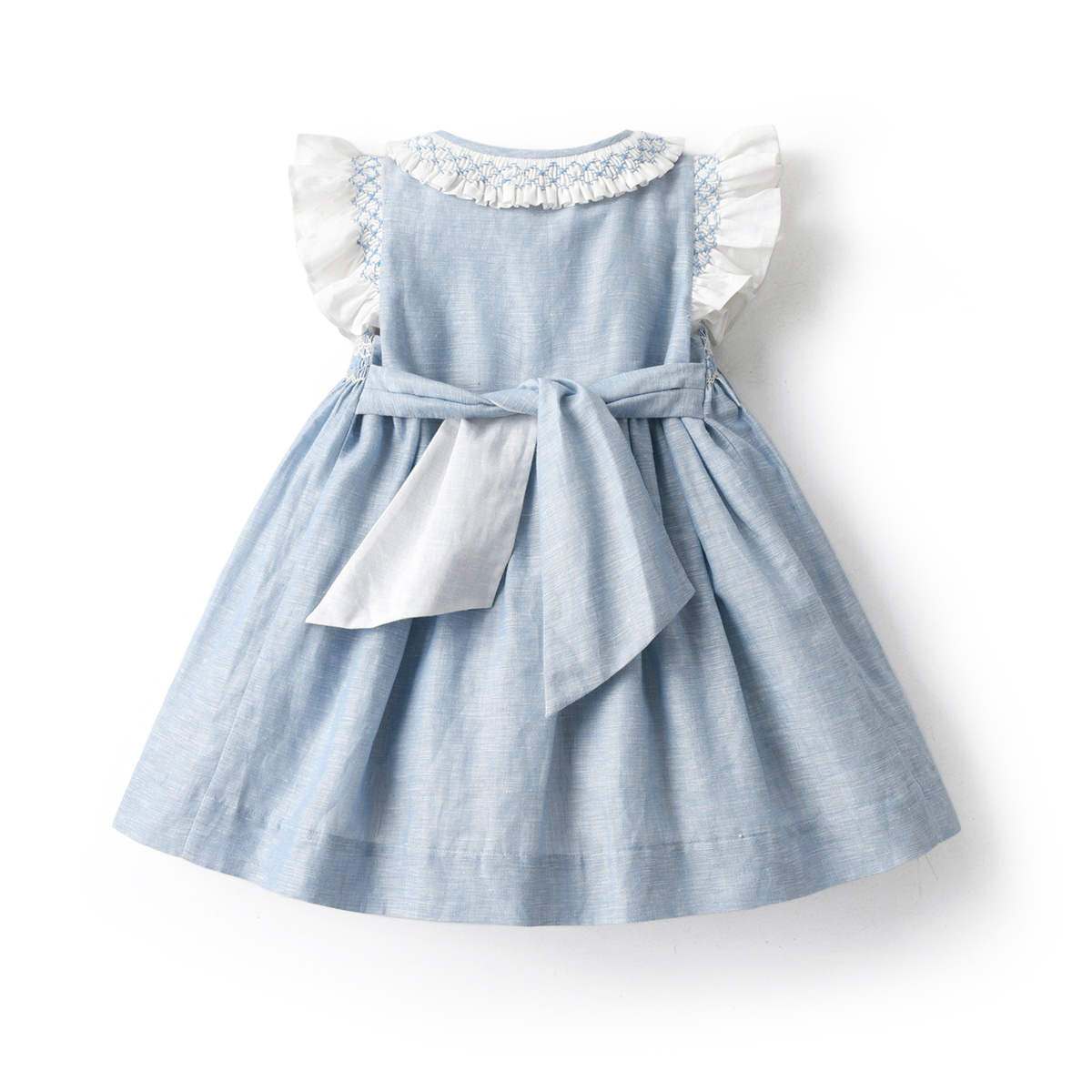 Wholesale Kids Costumes Summer Casual Ruffle Sleeve Denim Hand Made Smock Dress Baby Girl Clothes Smocked Girls Dresses