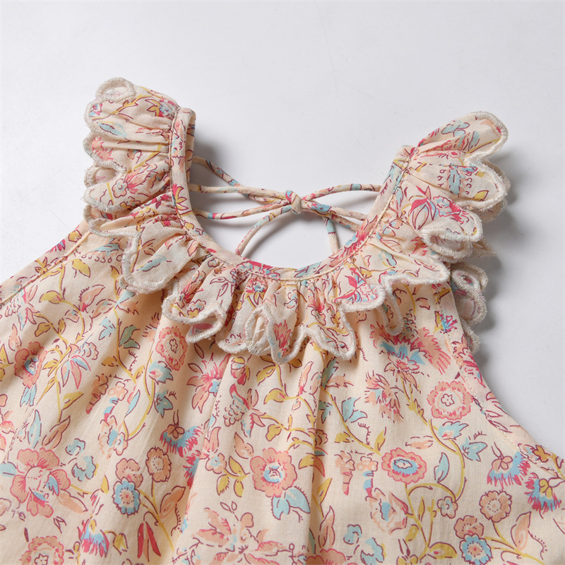 Custom High Quality Summer Cotton Flower Kids Clothing Casual Princess Dress Suspender Skirts Clothing Baby Girl Dresses