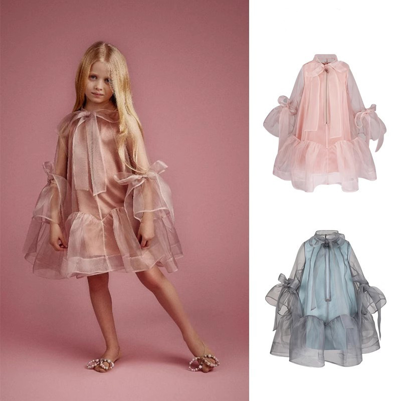 2024 In Stock Children Clothes Birthday  Girls Prom Long Sleeve Chiffon Ball Gowns Kids Tulle Dress