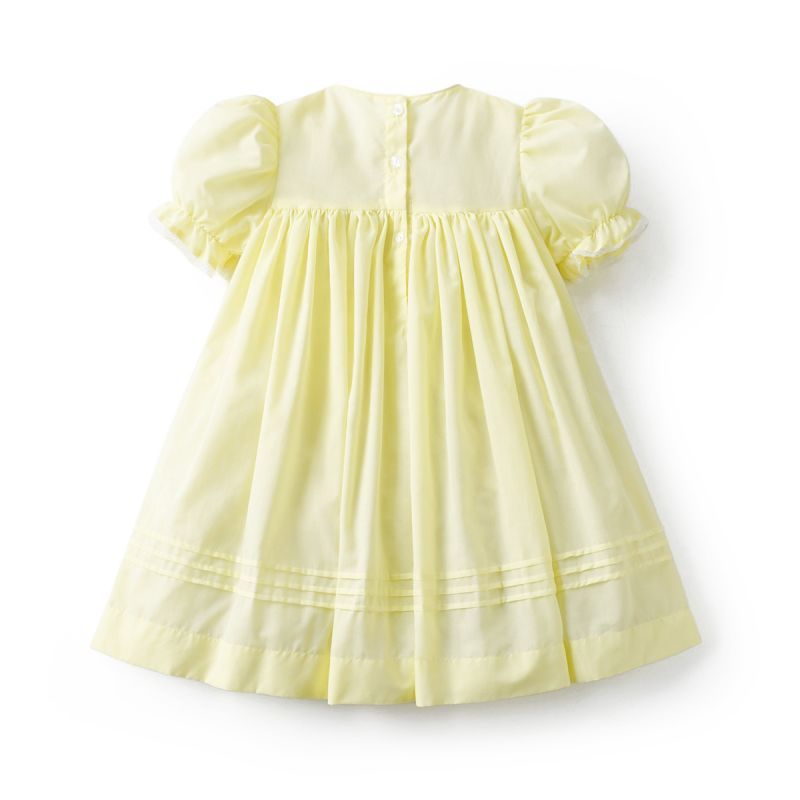 2024 Easter Toddler Gingham Dress Girls Hand Made Smocking Yellow Plaid Frocks Wholesale Children Smocked Dresses