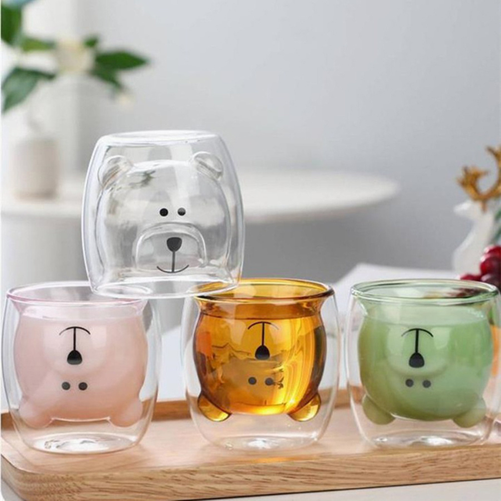 Creative Cute Bear Manufacturers Wholesale High Quality  250mlBorosilicate Glass Jug Double Wall Tea Coffee Glass Cup For Sale