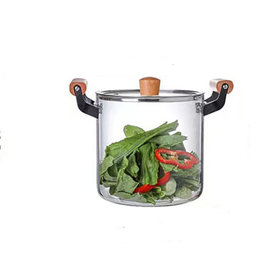 Big Size Transparent Clear Double-ear Kitchen Pots Glass Cookware Sets Soup Pot Heat Resistant Soup Warmer Cooking