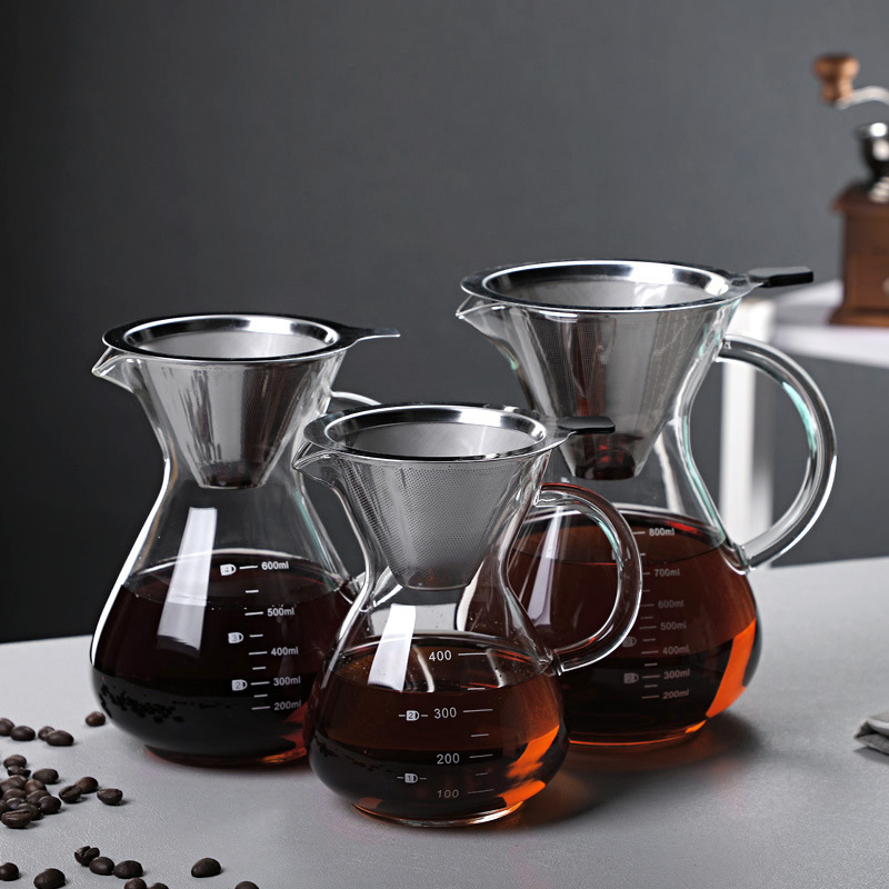 400ml/600ml/800ml High Borosilicate Glass Coffee Tool Set Accessories Dripper Coffee Server Hand Drip Coffee Pot with Handle