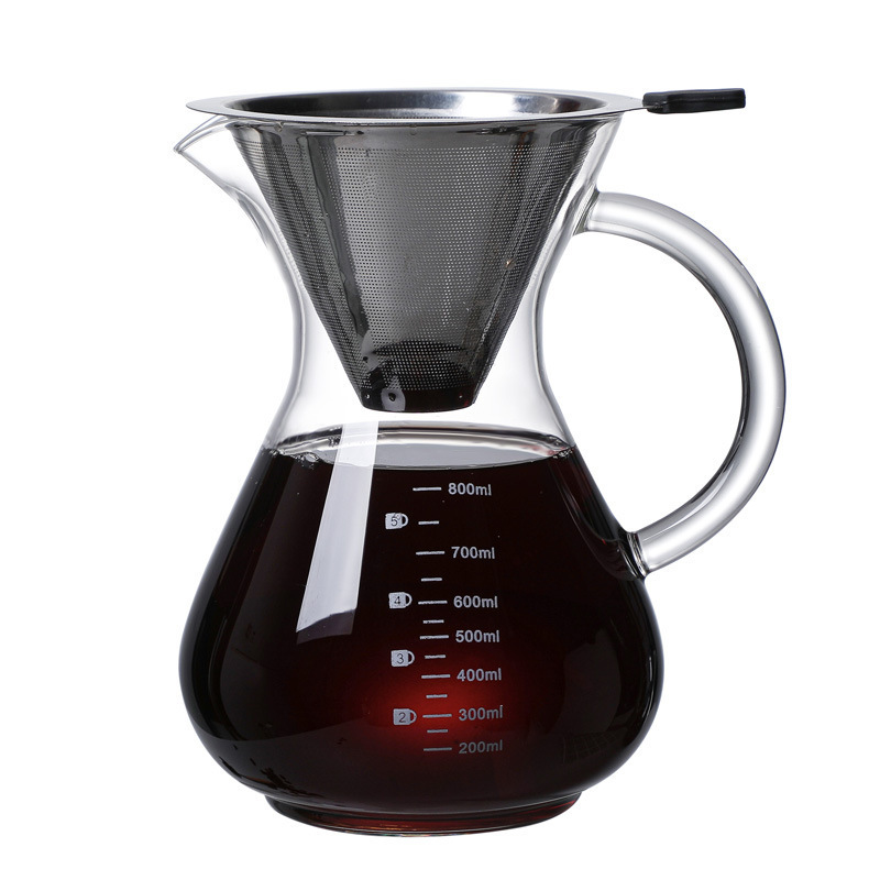 400ml/600ml/800ml High Borosilicate Glass Coffee Tool Set Accessories Dripper Coffee Server Hand Drip Coffee Pot with Handle