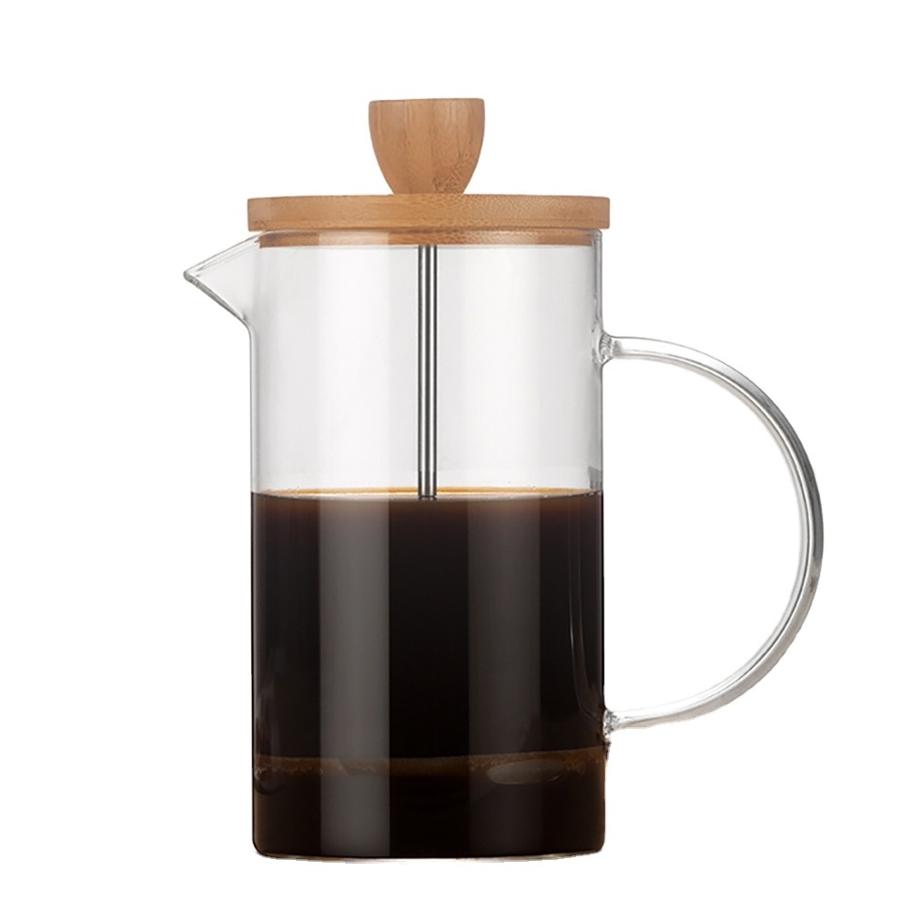 Bamboo lid pressure french coffee pot hand household coffee filter network tea brewing glass coffee pot