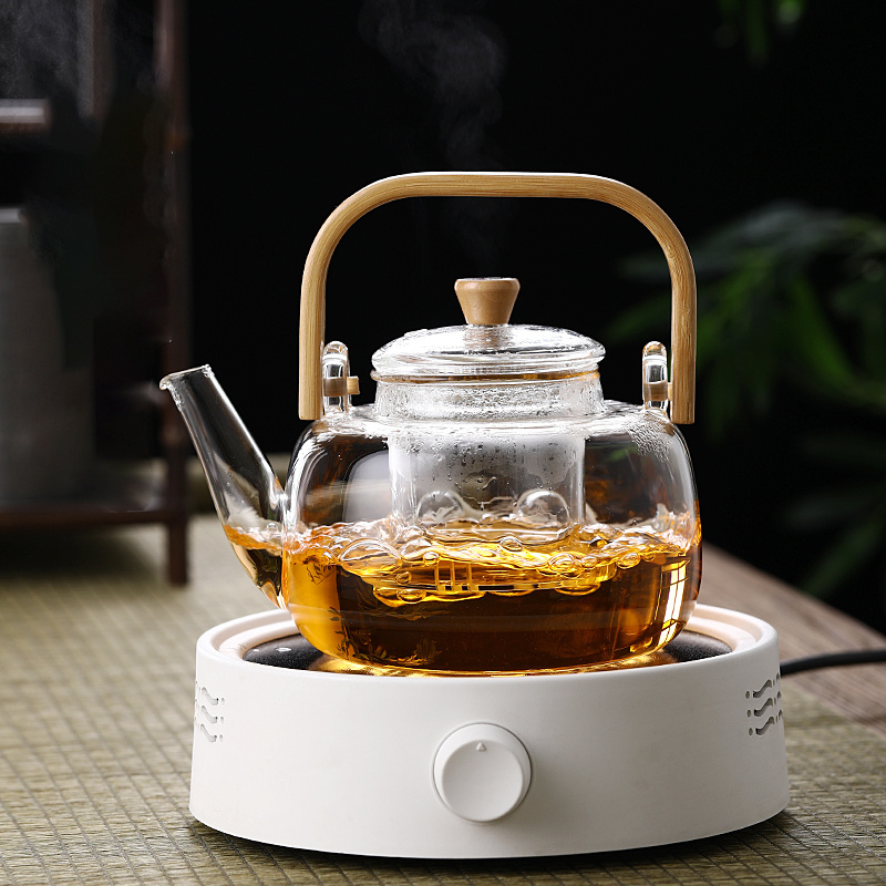 Transparent  Glass Teapot with Removable Infuser Stovetop Safe Tea Kettle Blooming and Loose Leaf Tea Maker Set