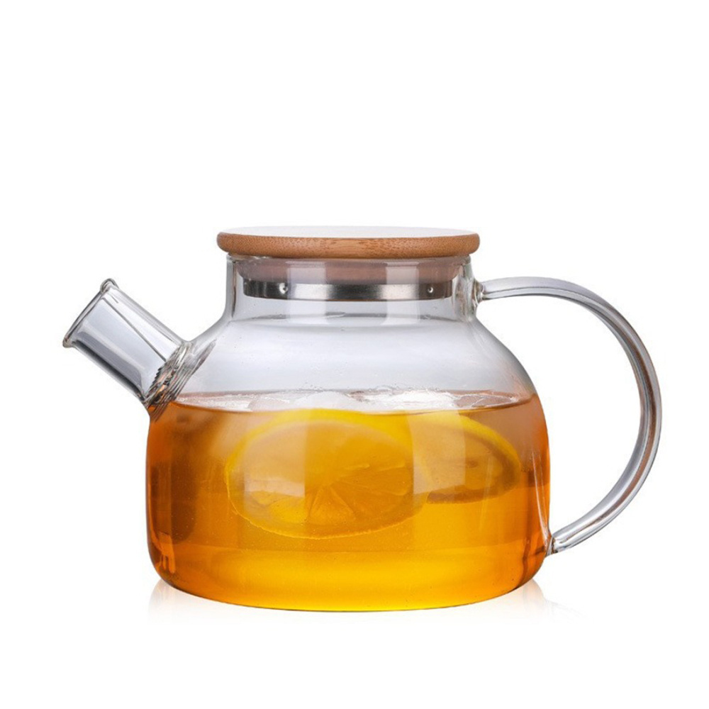 1000ml Borosilicate glass tea pot with bamboo lid Transparent tea kettle Heatresistant glass  Customizable tea brewing vessel