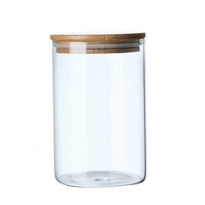 Hot selling borosilicate glass kitchen canisters manufacturer food storage Jar with airtight bamboo lids in multi-specification