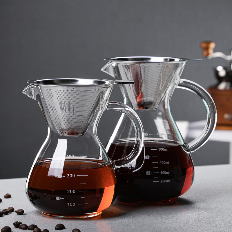 400ml/600ml/800ml High Borosilicate Glass Coffee Tool Set Accessories Dripper Coffee Server Hand Drip Coffee Pot with Handle