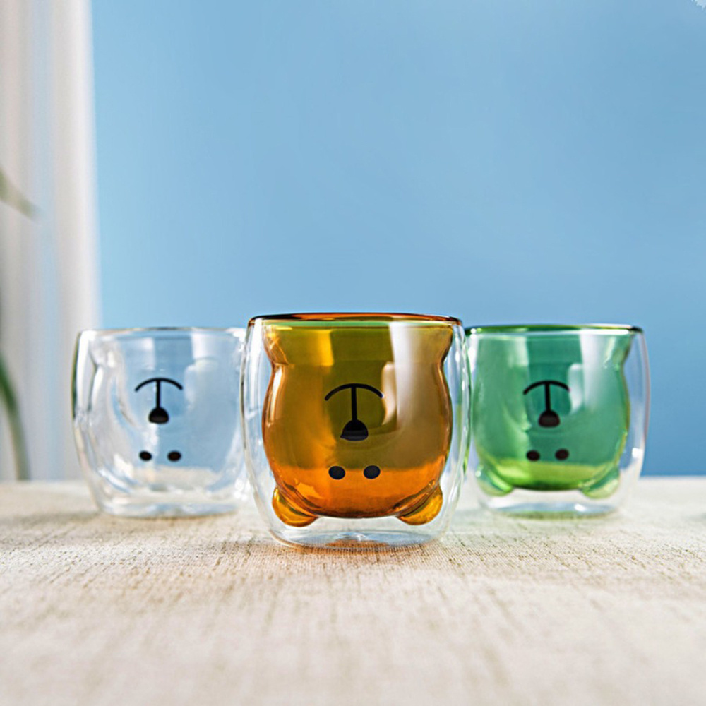 Creative Cute Bear Manufacturers Wholesale High Quality  250mlBorosilicate Glass Jug Double Wall Tea Coffee Glass Cup For Sale