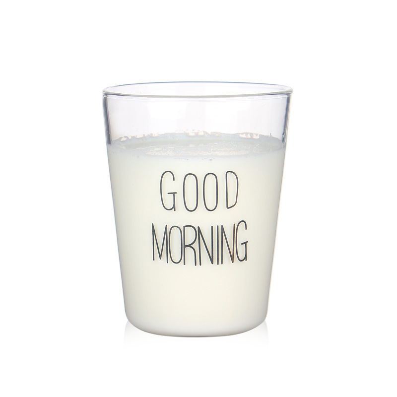 Transparent Glass Milk Cup  a Popular Breakfast Cup for Coffee Milk and Juice Featuring Stylish and Practical Design