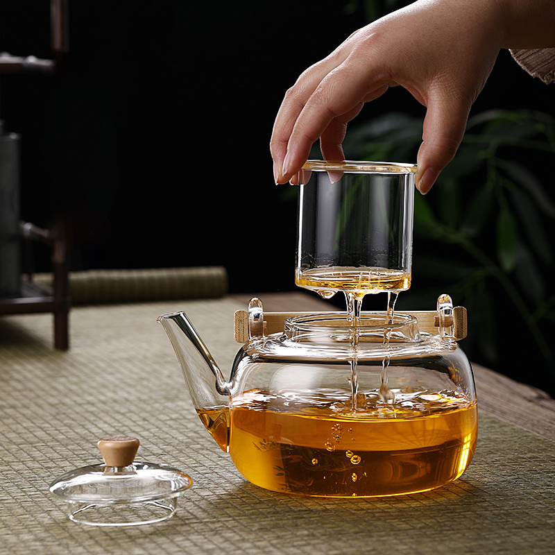 Transparent  Glass Teapot with Removable Infuser Stovetop Safe Tea Kettle Blooming and Loose Leaf Tea Maker Set