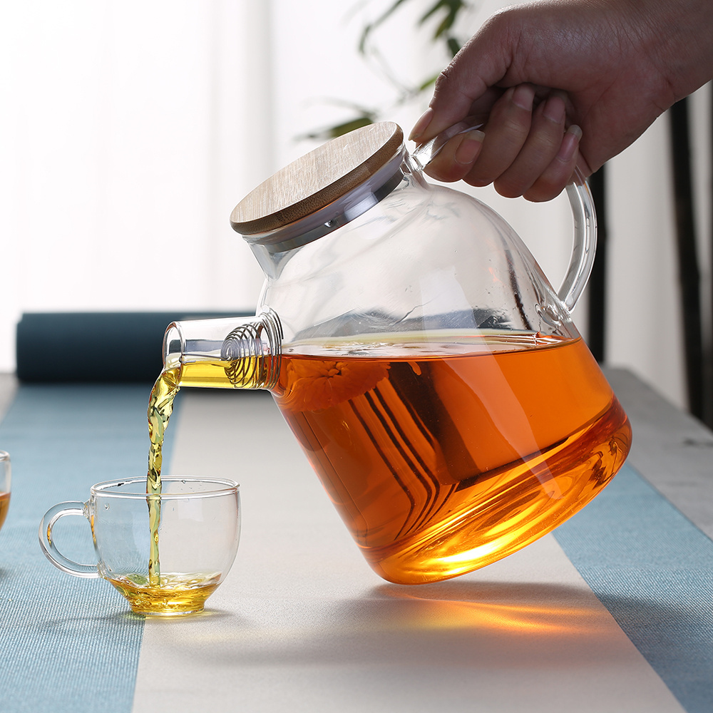 1000ml Borosilicate glass tea pot with bamboo lid Transparent tea kettle Heatresistant glass  Customizable tea brewing vessel